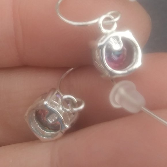 925 hook style  earrings with sparkly stone prong set open back - Picture 6 of 16